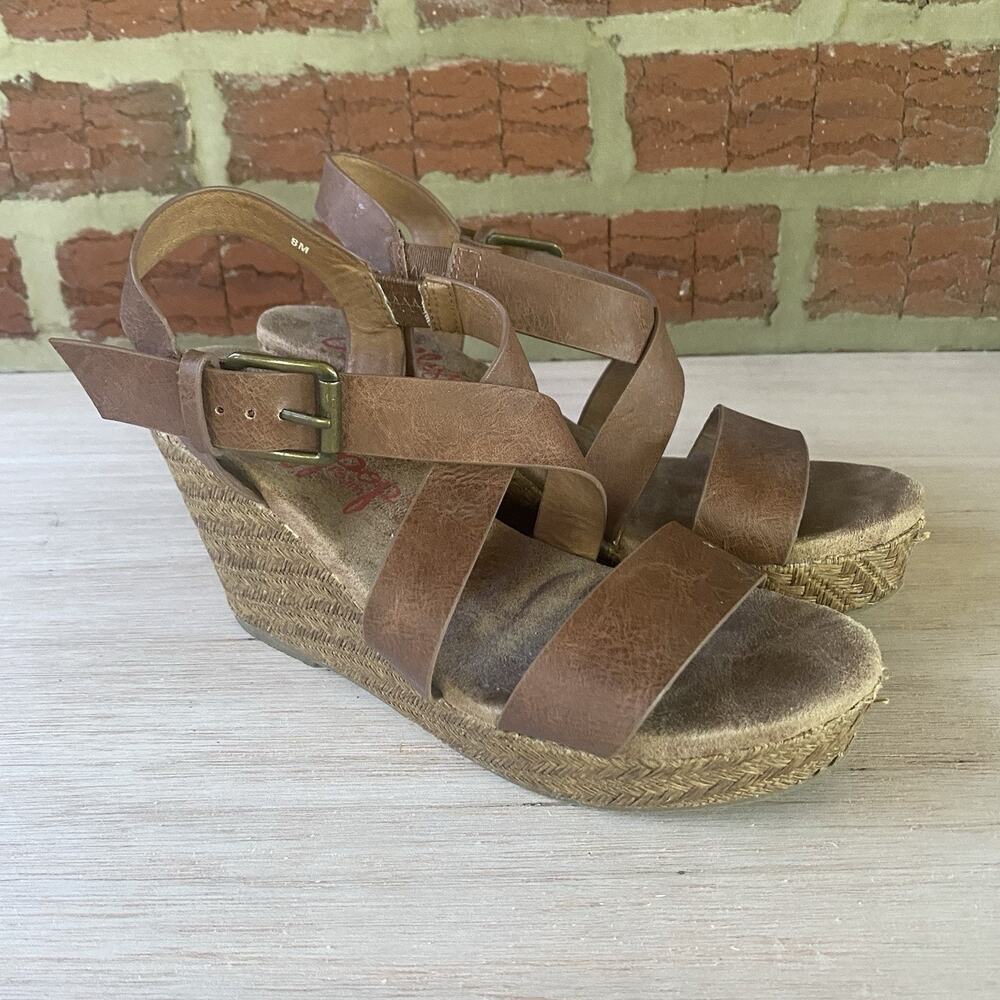 Jellypop Women's Tahoe Platform Wedge Vegan Leather Cross Strap Sandals Size 8